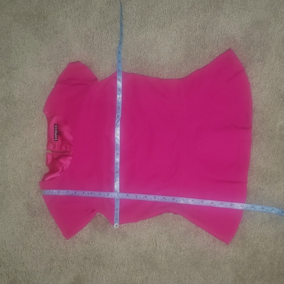 Express s hot pink satin peplum drop sleeve darted bust feminine top - Picture 11 of 11
